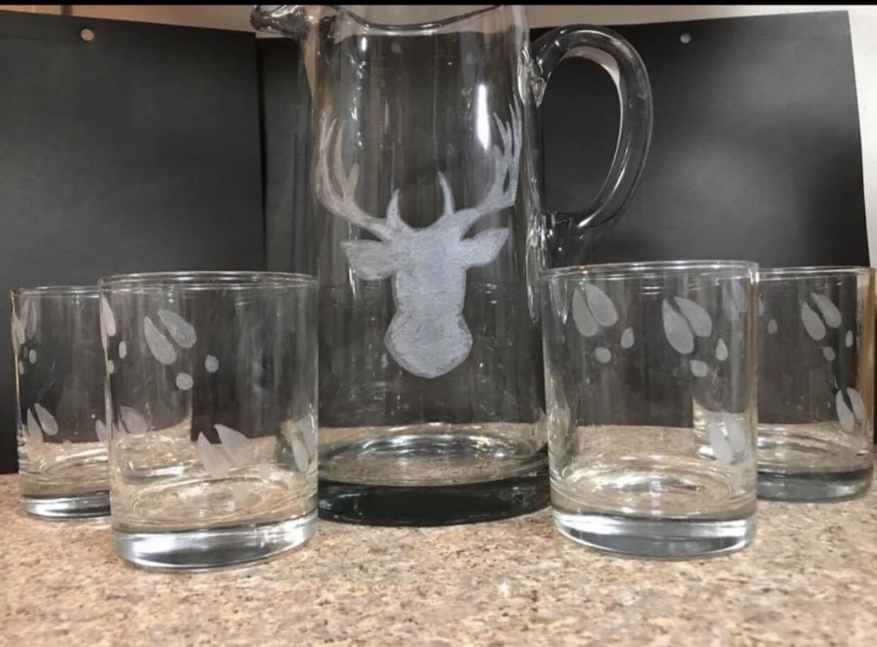 Custom Buck Beer pitcher and glass set