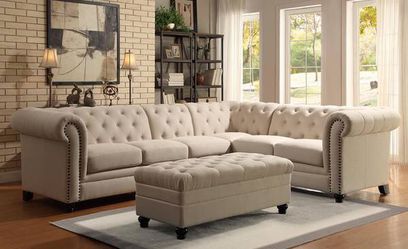 Chesterfield Style Sectional ONLY $999- Matching Ottoman $199- Lowest Prices Ever!