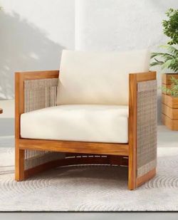Brand New Gorgeous 2 Piece Outdoor Accent Chat set with wood and rope