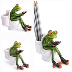 Brand New! 5 1/4" Morning Routine - Texting and Toilet Frog Figurine Home Decor | SHIPPING IS AVAILABLE