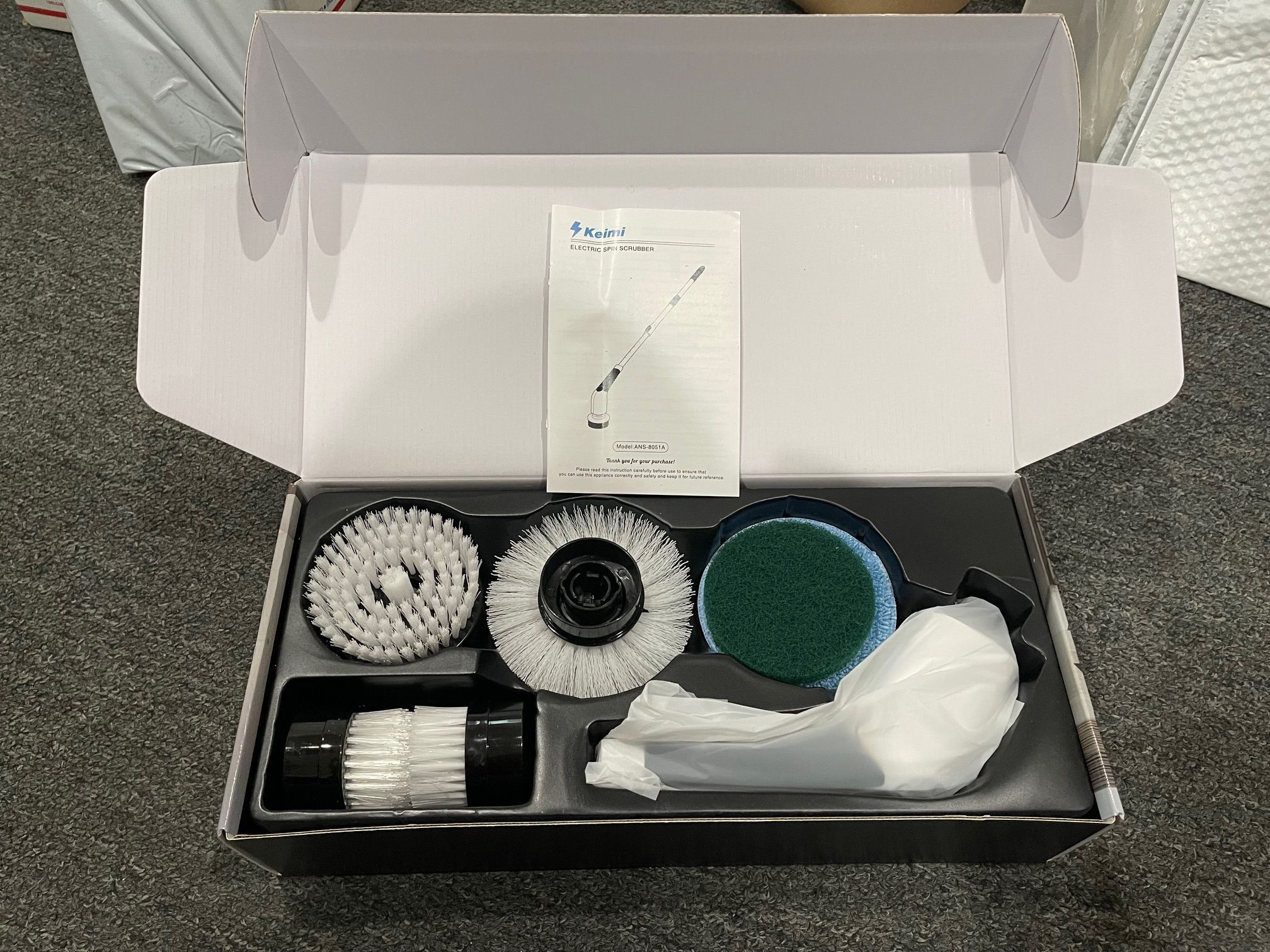 Keimi Electric Spin Scrubber Mop Cordless Voice Prompt Shower Cleaning with 8 Replaceable Brush Heads, 3 Adjustable Speeds - Bathroom , kitchen