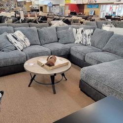 Larkstone Pewter Sectional Sofa Couch With İnterest Free Payment Options 