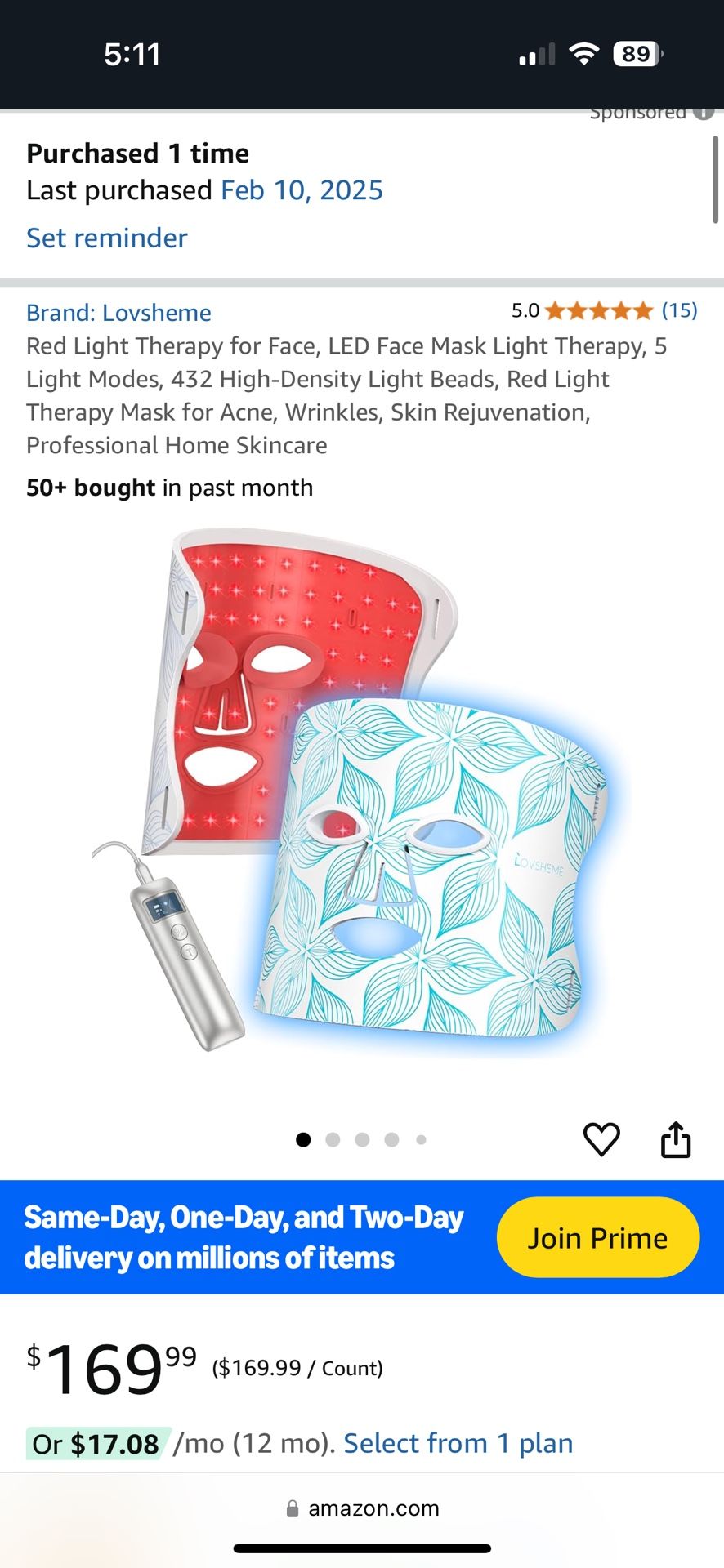 Brand New Red Light Therapy for Face, LED Face Mask Light Therapy, 5 Light Modes, 432 High-Density Light Beads, Red Light Therapy Mask for Acne, Wrink