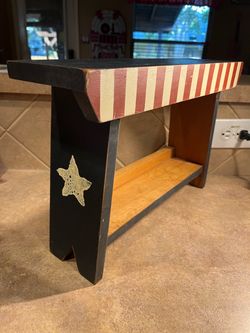 Vintage Americana Handcrafted Painted Wooden Two Layer Shelf