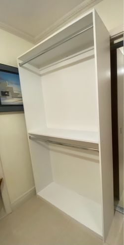 White Wardrobe Closet Unit with Hanging Rods