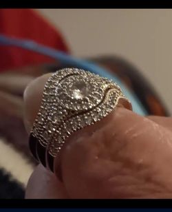 3pc Sterling Silver Brides Wedding Ring Trio