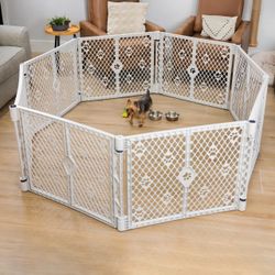 Used plastic white 8 panel dog play pen fence wall gate child safety equipment