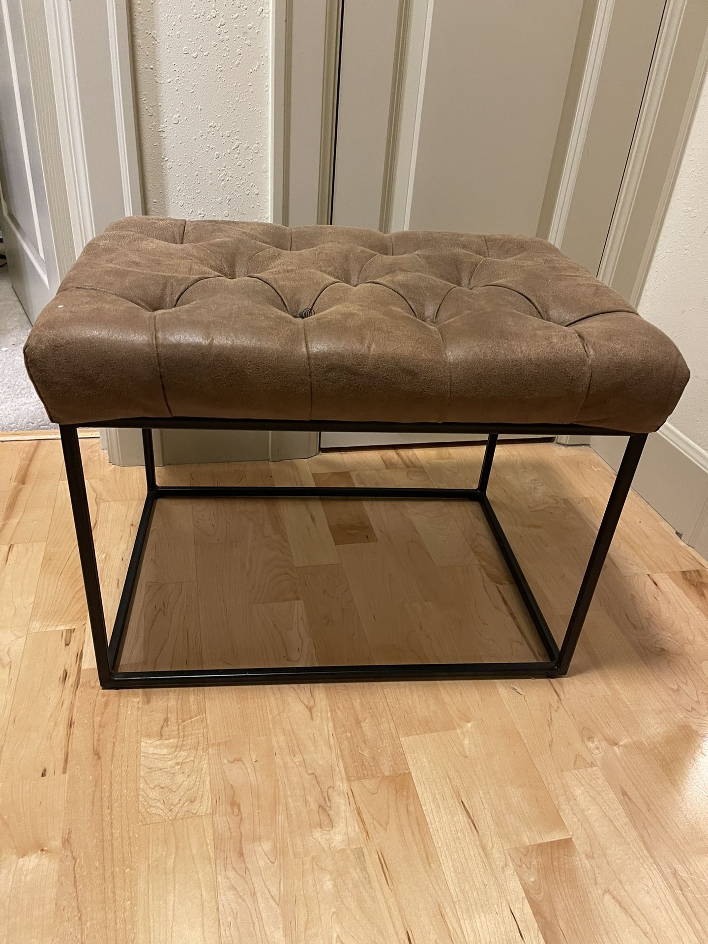 PENDING: Trubeck Tufted Metal Base Ottoman Faux Leather Brown - Threshold