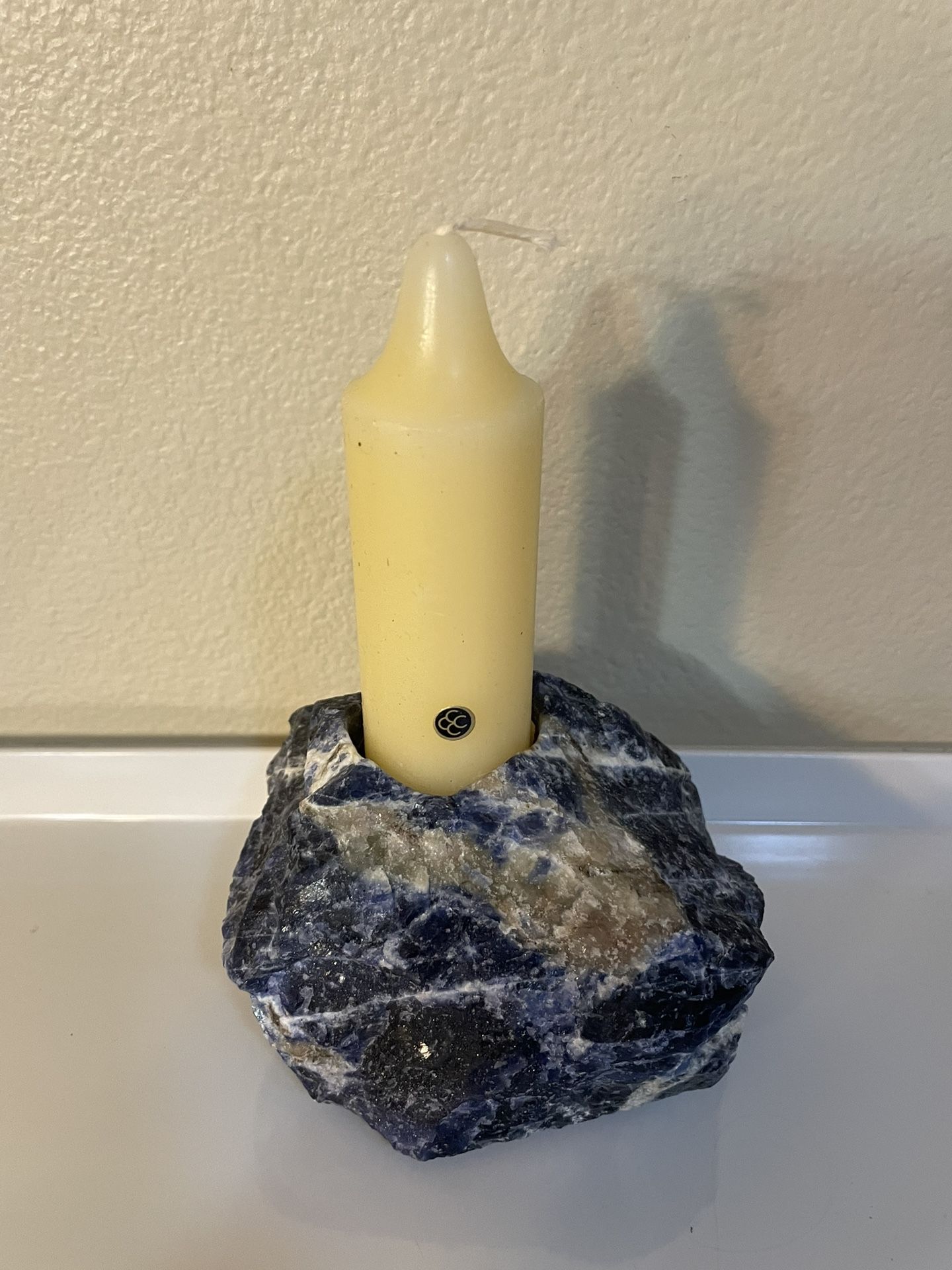 Fountain Factory Stone Tea Light Candle Holder , Blue Calcite 5”x3”