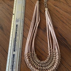 Multi layered gold and tan toned chain necklace