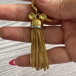 Vintage Disney Mickey Mouse Chunky Gold Chain Tassel Bracelet Bag Charm Jewelry