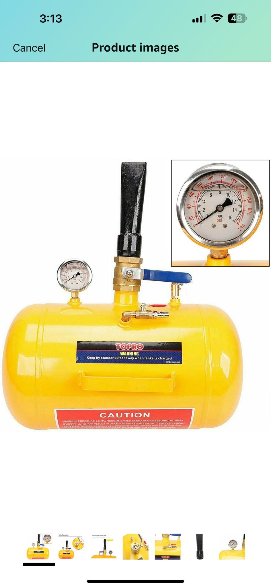 BLACKHORSE-RACING 5 Gallon Air Tire Bead Seater - 145PSI Blaster Tool Seating Inflator w/Gauge Car Truck ATV Tank Heavy Duty 41