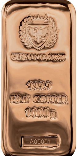 Germania Mint 1 Kilo Copper Bar w/ Box - 1000 Grams 999.9 Fine Copper