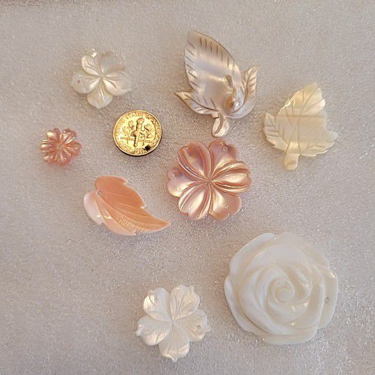 Natural Mother Of Pearl Shell Floral Lot Beads Jewelry Craft