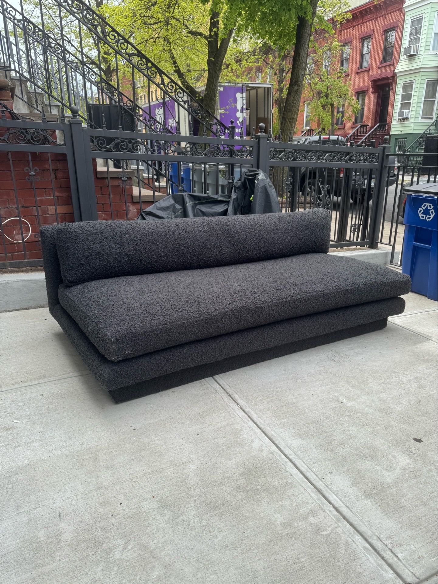 CB2 Armless Black Bouclé Sofa
