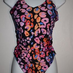 New Multi Colored Leopard Print One Piece Swimsuit 