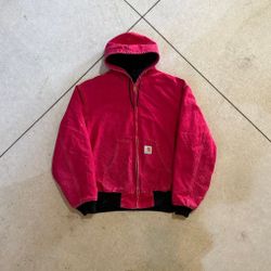 Vintage Carhartt JR100 Hooded Work Jacket XXLRed Canvas Black Thermal Lined