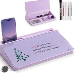 TOWON Small Compact Glass Desktop Whiteboard with Storage – 12 x 7 in Dry Erase Board for Desk, Home Office, School | Includes 5 Markers, Eraser & Hol