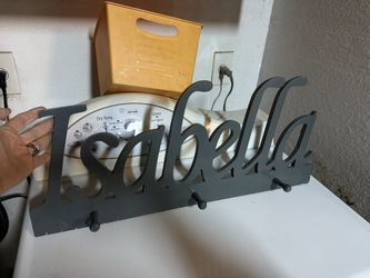 Wood Isabella Name With Hanging Hooks 