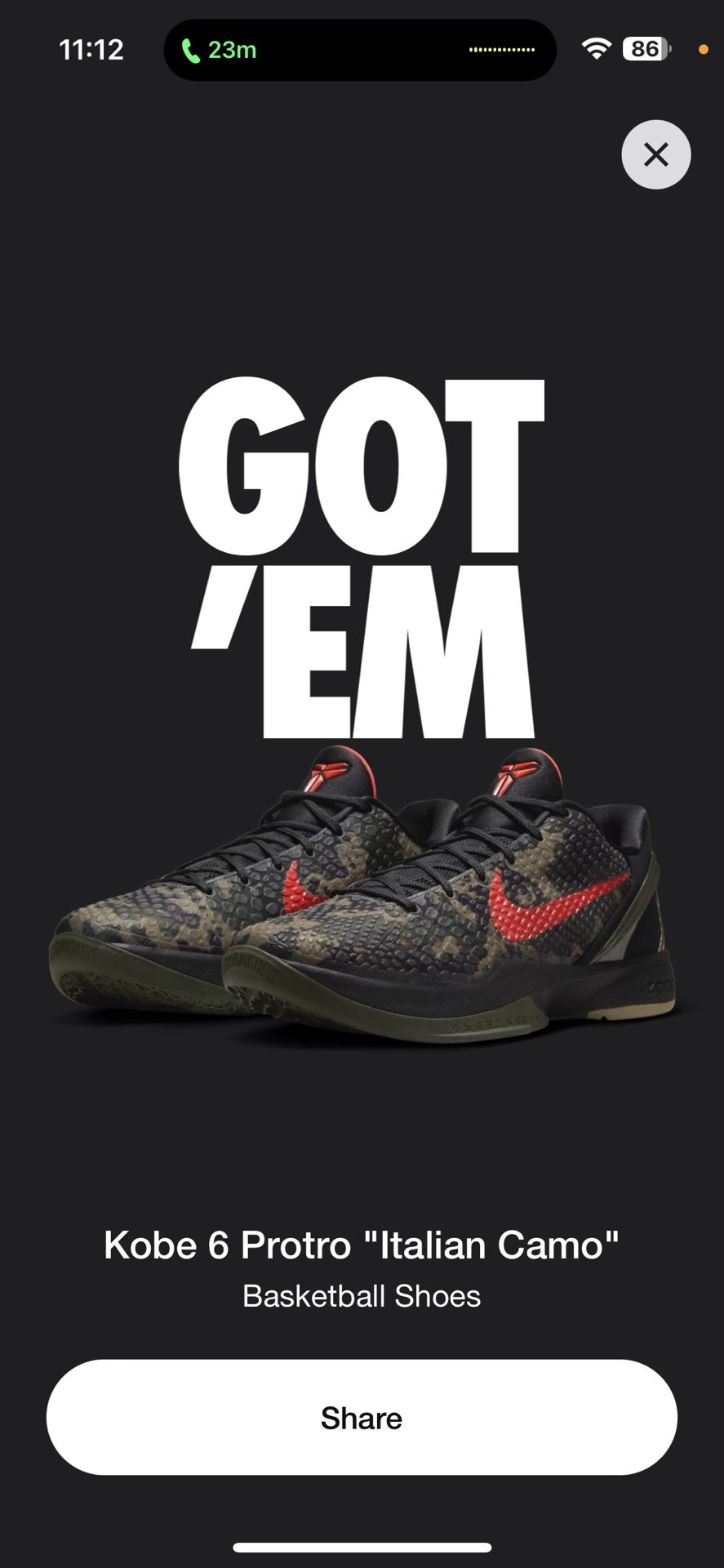 Kobe 6 Protro Italian Camo Sz10