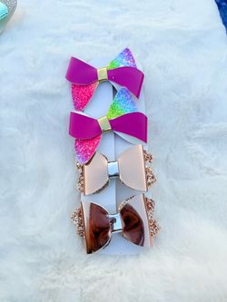 Girls Hair Bow Set of 4 Fuchsia Pink Rose Gold Rainbow Glitter Hair Clips