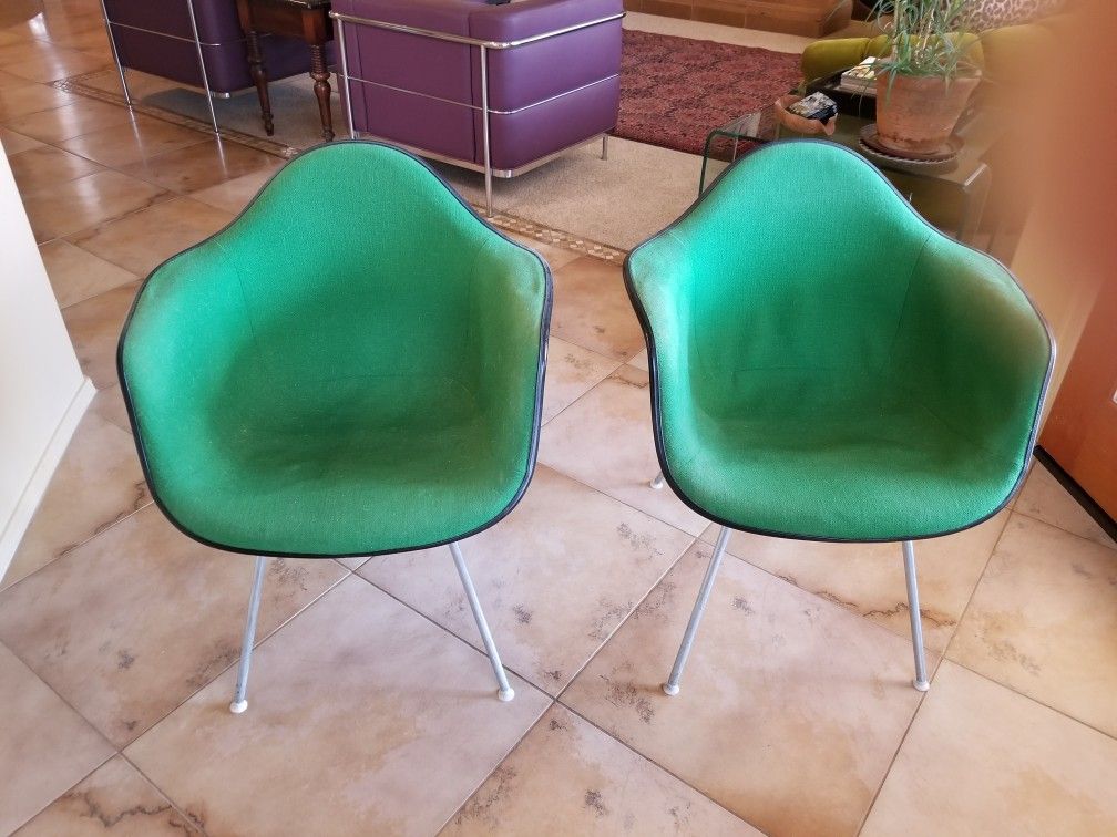 Two Herman Miller Eames Upholstered Molded Plastic Armchair