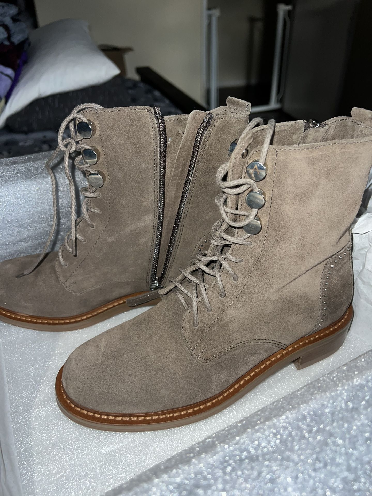 Aquatalia Ali Suede Studded Combat Boots
