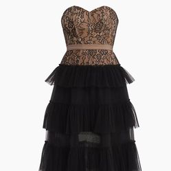 BCBGMAXAZRIA   Strapless Lace & Tulle Floral Evening Dress Via 