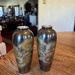 Japanese Mid Century Pair Of Vases 4 3/4”