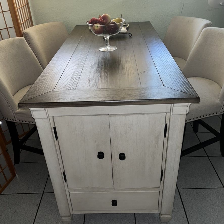 Beautiful Ashley Dinning Table With Side Drawer And Cabinet With 4 Pier 1 Imports Counter Stools 