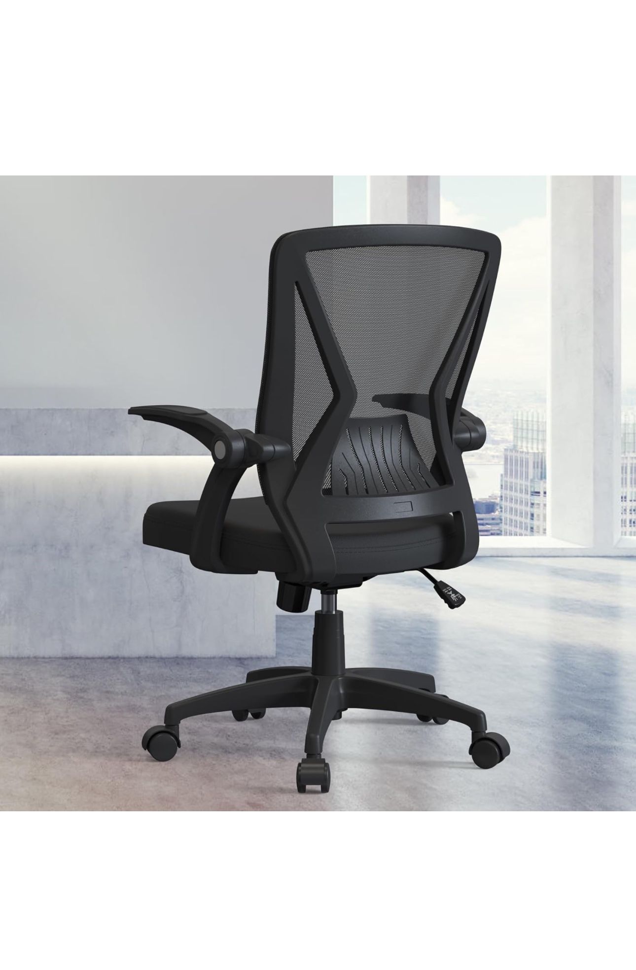 Brand New Ergonomic Mesh Home Office Computer Desk Chair with Flip Up Arms Swivel Wheels for Adults and Child, Mid Back, Black