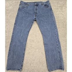 Levis 501 Jeans Men 42x34 (Fits 41x33) Blue Button Fly Straight Medium Wash
