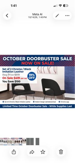 Set of 2 modern chrome/ black imitation leather reg $519 on sale $419