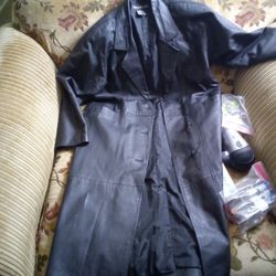 Small Leather Trench Coat Calf Length 