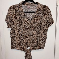 Leopard Print Tie Front Blouse