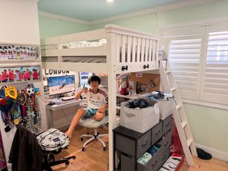 Free full size loft bed white.