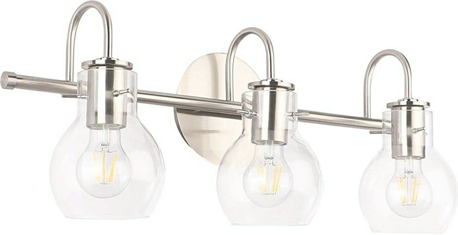 NEW - SOLFART Brushed Nickel Bathroom Lighting Fixtures Modern Glass Shade Vanity Lights Wall Sconce