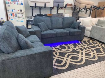 New Chenille Couch and Loveseat with LED Lights! Free Delivery 🚚!