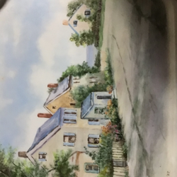 Hand Painted Ceramic Tray with Country Scene by G. B. Hassman