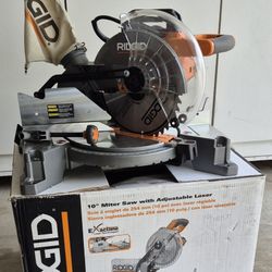 CORDED  RIDGID  10 INCH  MITER   SAW  WITH ADJUSTABLE LASER