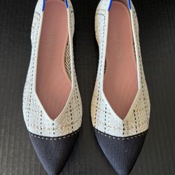 New Rothy’s Midnight Tweed Point Ballet Flats Black & Cream
