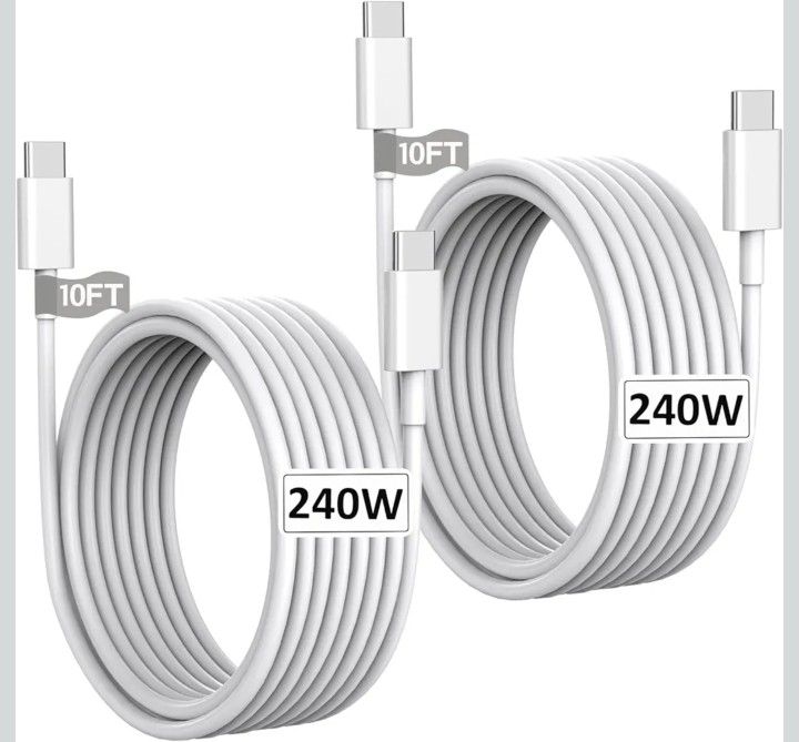 USB C to USB C, 240W USB C Cable, 2 Pack 10ft C to C Cable Fast Charging