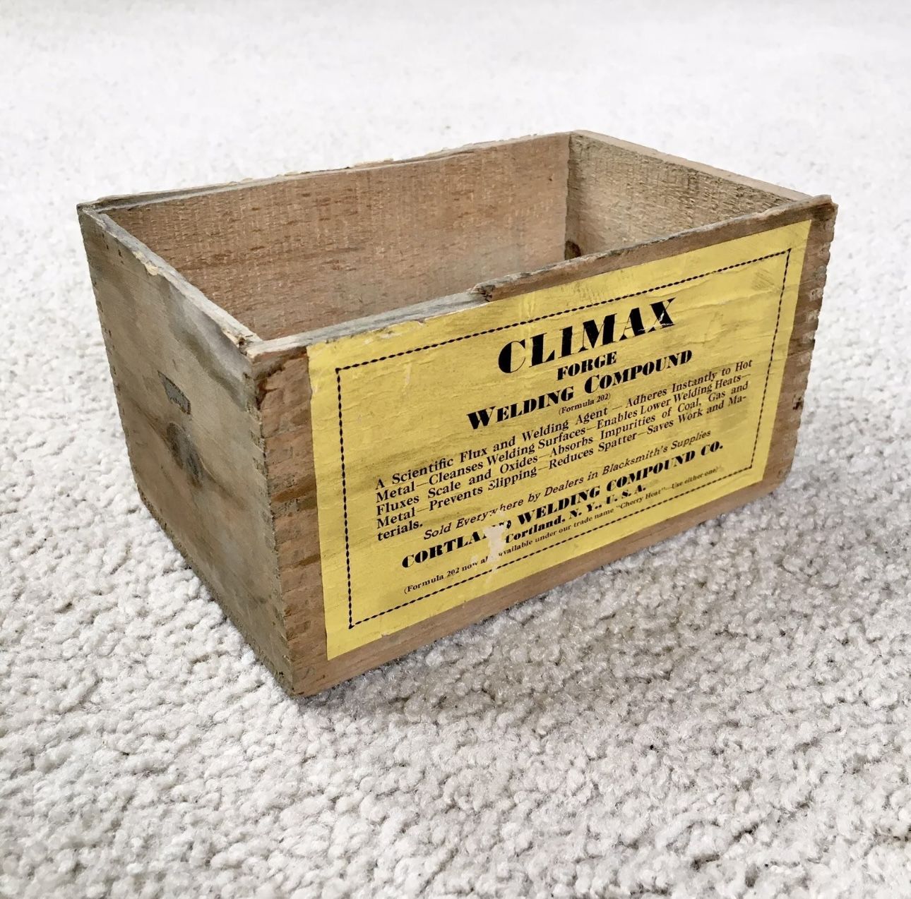 Vintage Climax Welding Compound Wood Box - Cherry Heat - Cortland NY - RARE!
