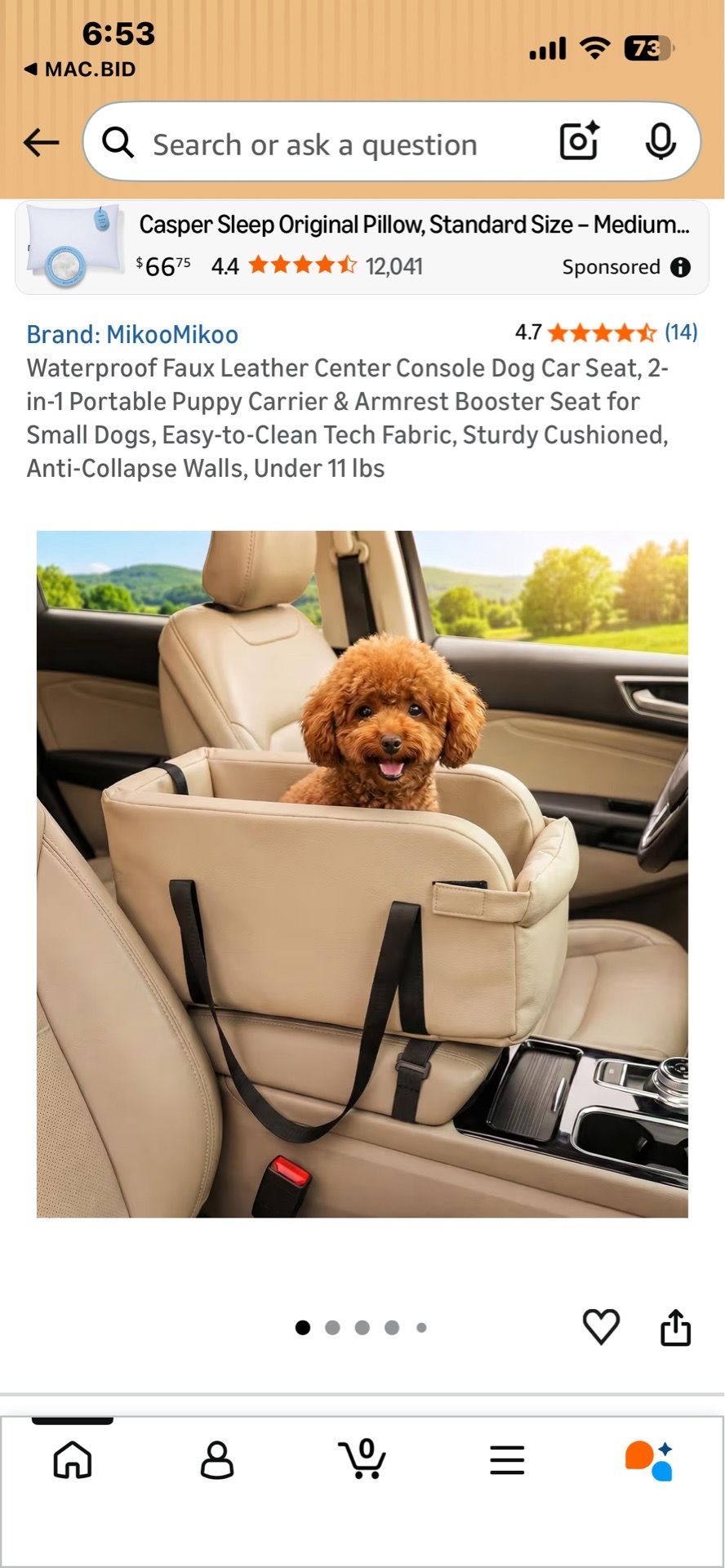 Mikoo Mikoo Waterproof Faux Leather Center Console Dog Car Seat and Portable Puppy Carrier