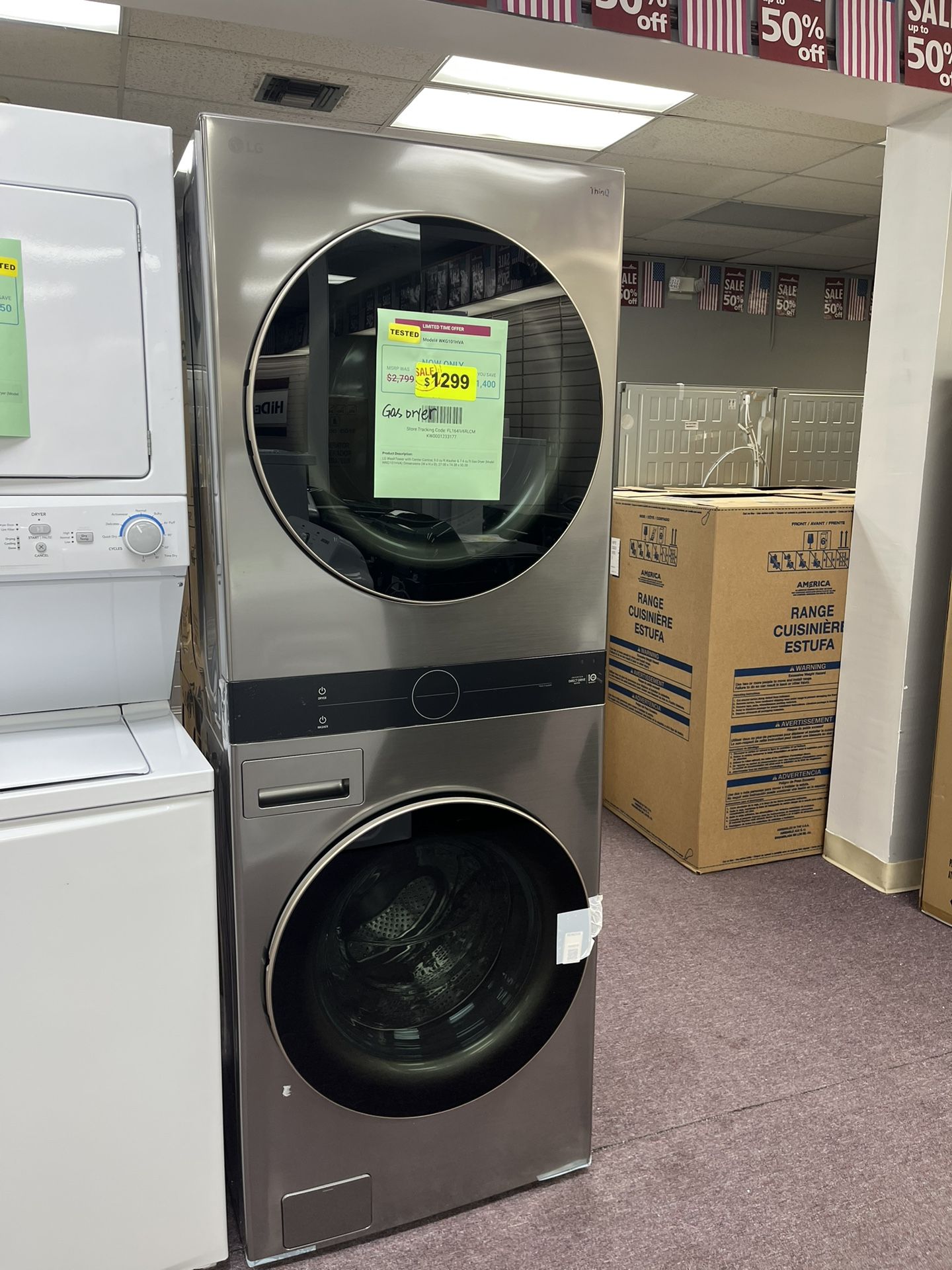 WashTower, LG Gas Dryer 27” Wide 4.5 Cu.ft Front Load Washer