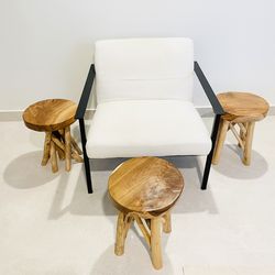 CB2 White Side Chair, Wood Stools, Sofa Sectional + More: Priced Separately