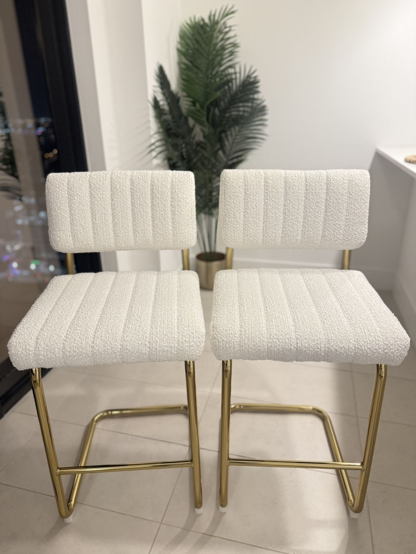 White Boucle Kitchen Stools 