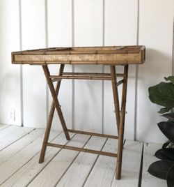 Mid Century Vintage Bamboo Serving Tray Table