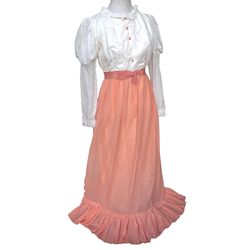 Vintage Dress 60’s Mod Maxi Formal Prom Wedding Halloween Gala Peach White 
