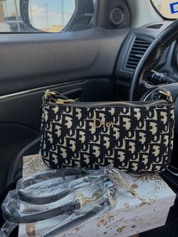 black and beige shoulder bag